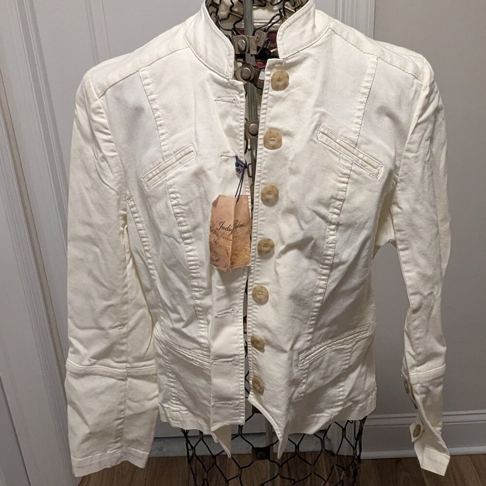 Indigo Palms White Denim Fashion jacket Military Style  NEW with Tags SIZE XL